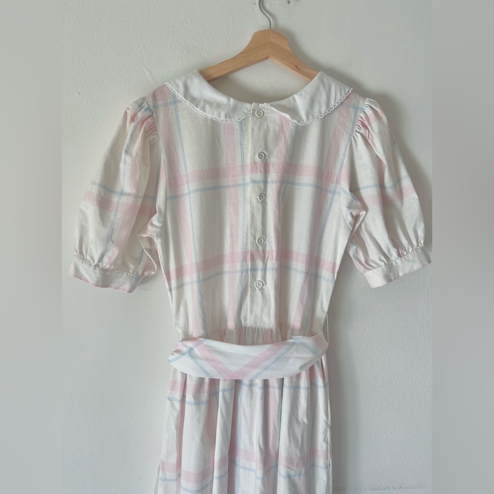 Lanz Vintage 70s White Short Puff Sleeve Peter Pan Collar Midi Dress - Picture 9 of 12